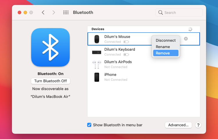 تفضيلات Bluetooth 