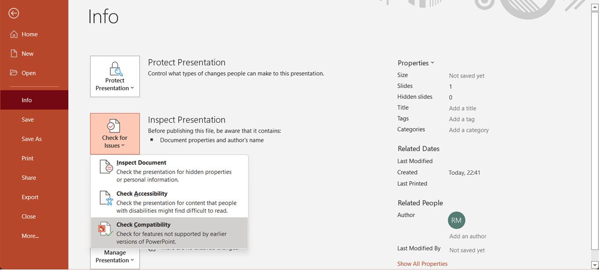 إعدادات التوافق في PowerPoint 