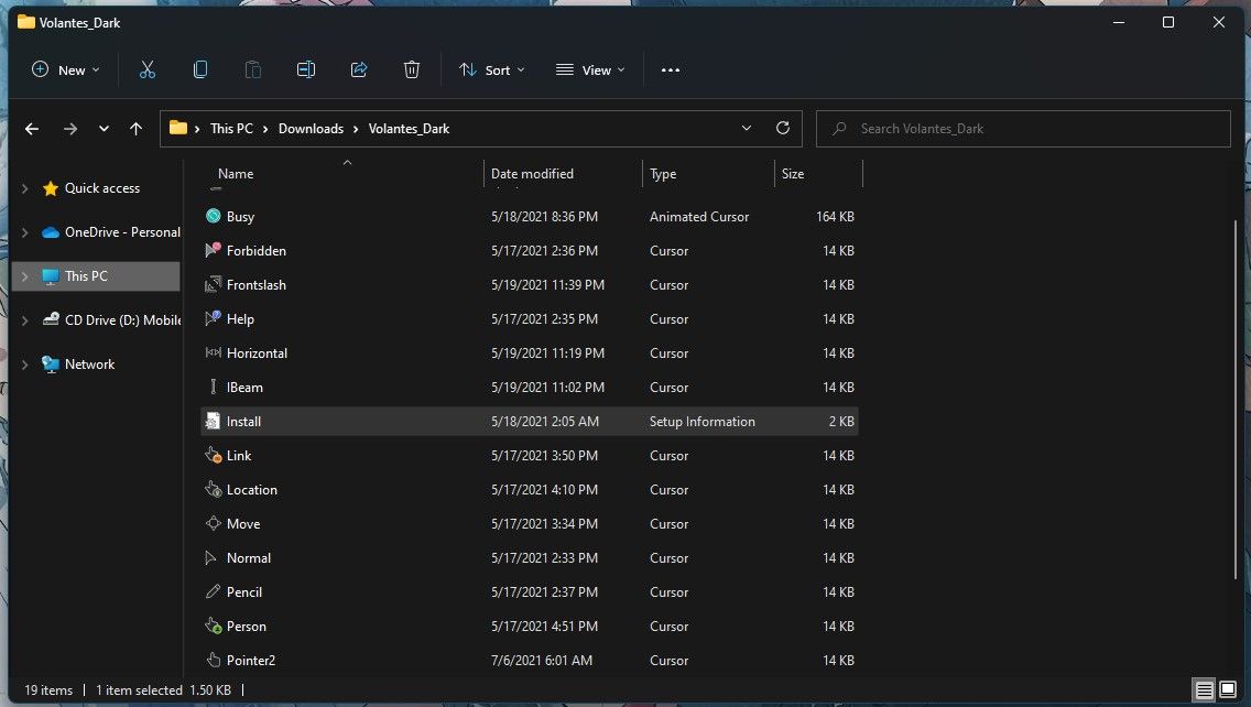 تثبيت ملف المؤشر على Windows 11