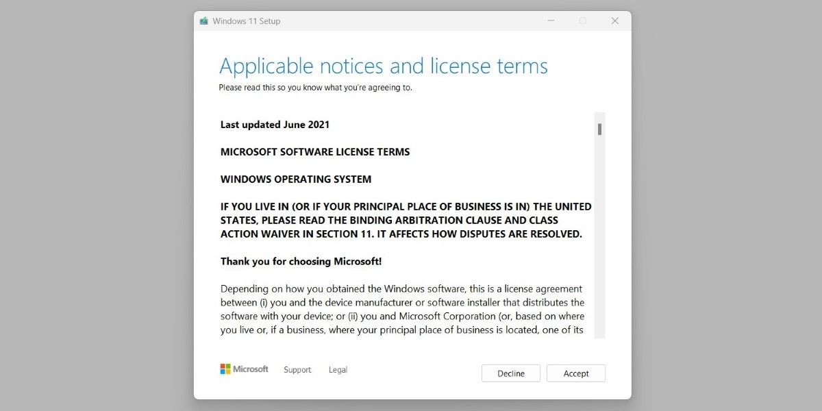 شروط وأحكام إعداد Windows 11