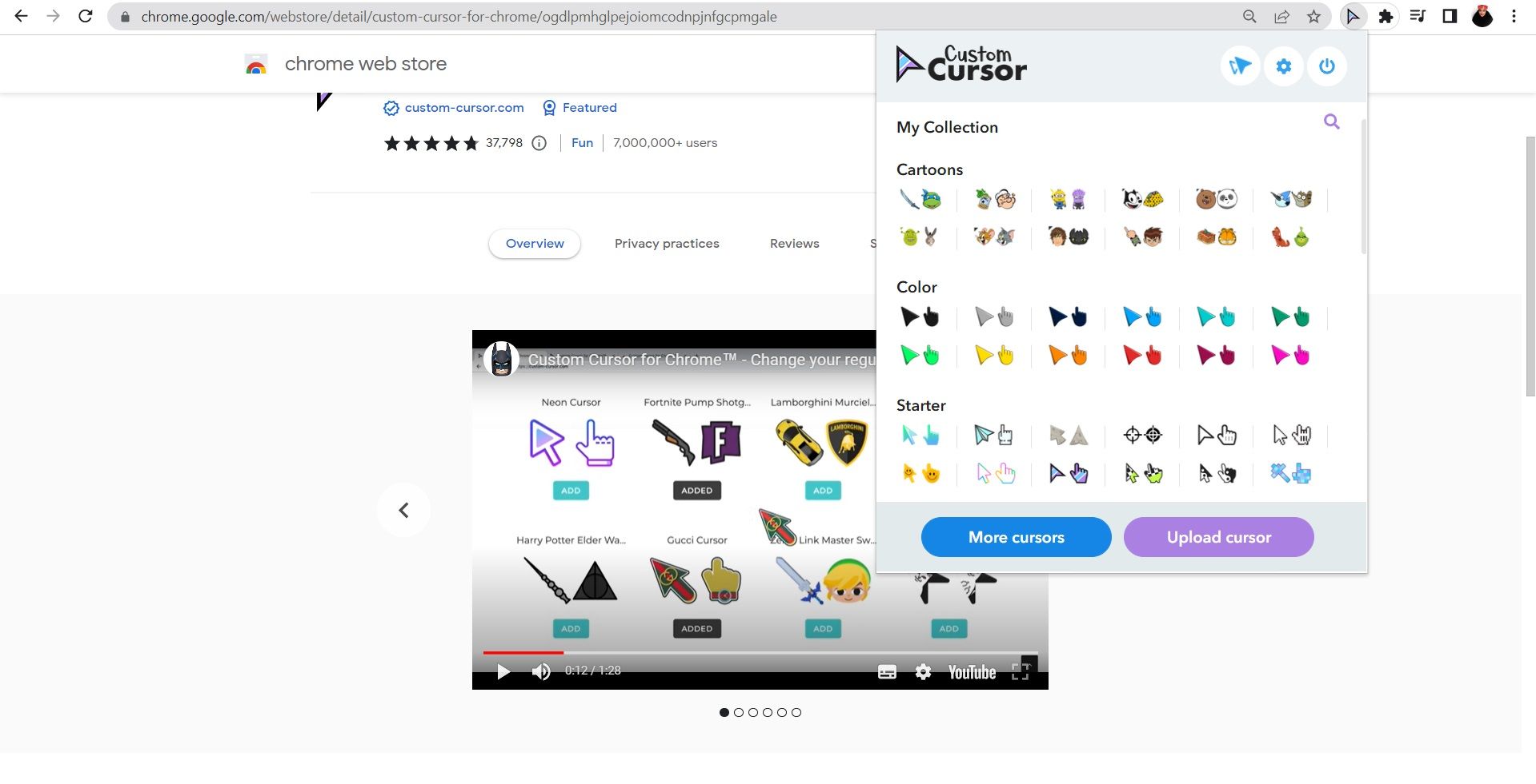 خيارات المؤشر في مؤشر مخصص لـ Chrome