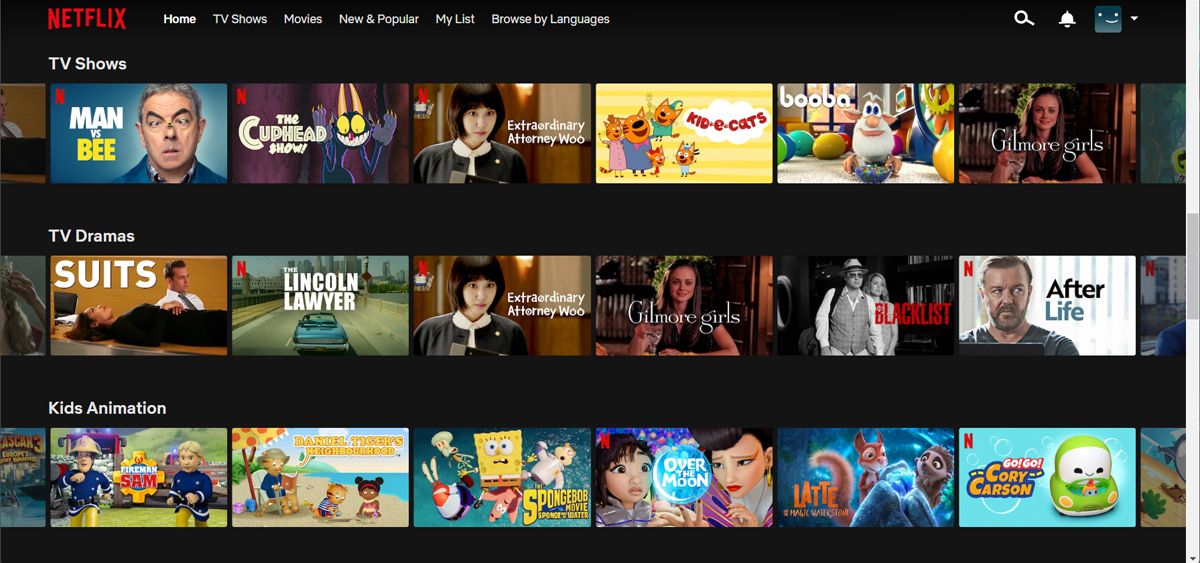 صفحة Netfix الرئيسية 