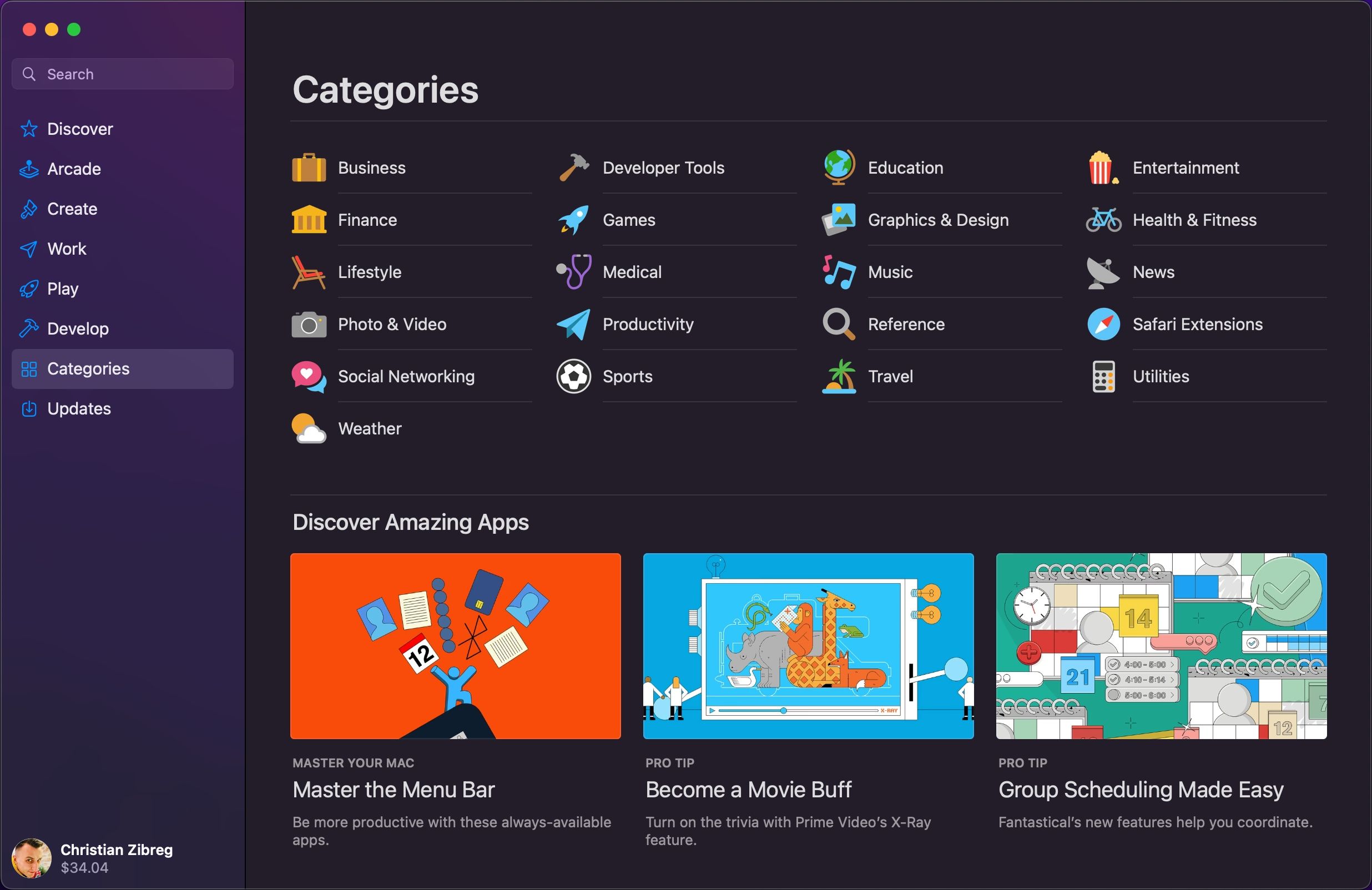 Apple App Store di macOS dengan bagian Kategori disorot di sidebar