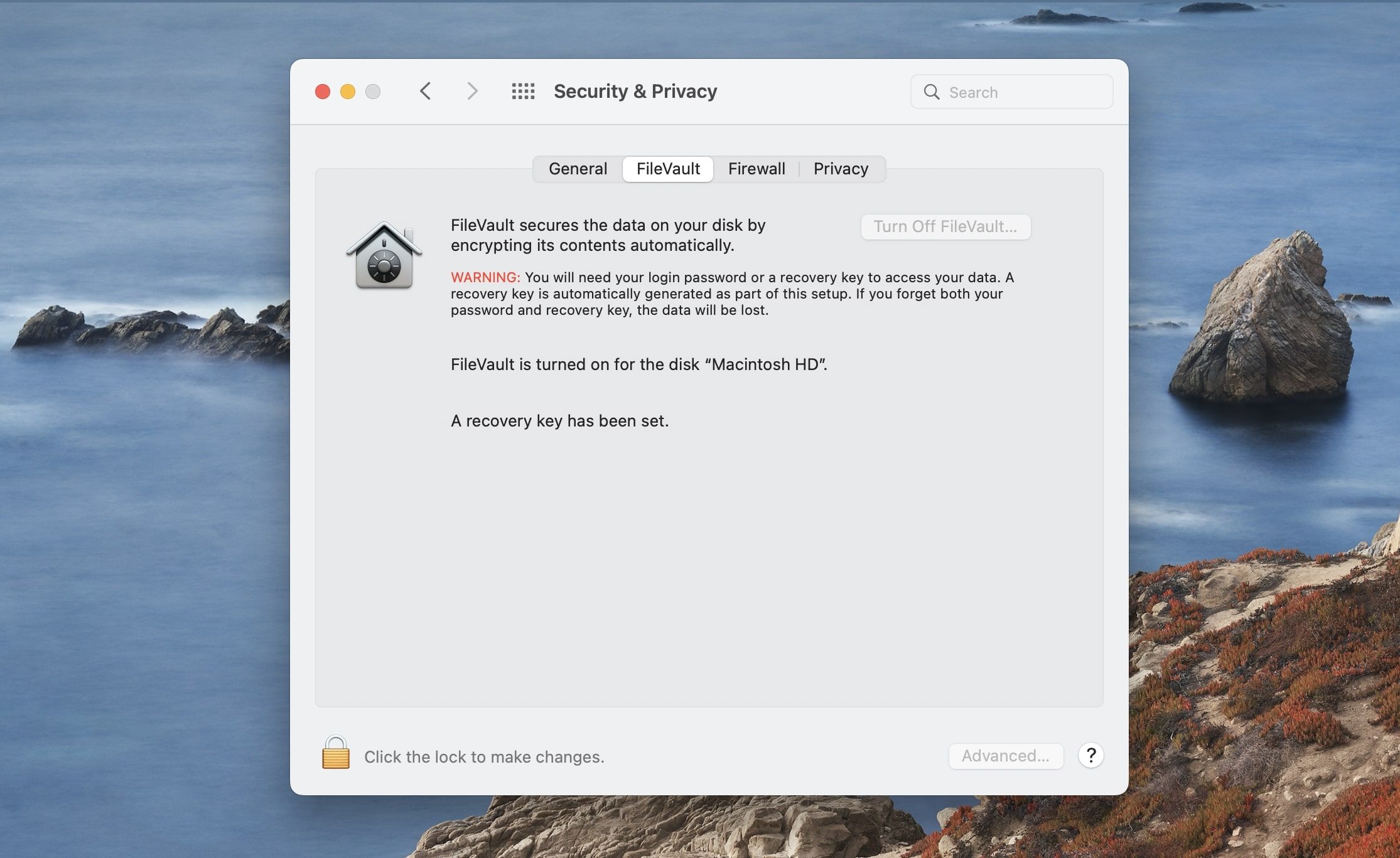 Pengaturan FileVault Mac