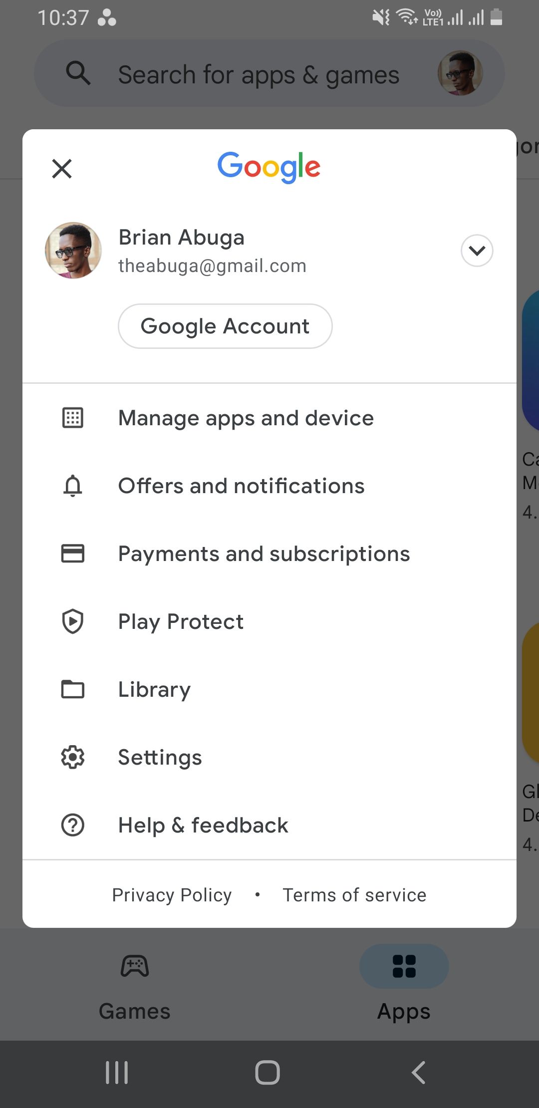 Screenshot profil Play Store