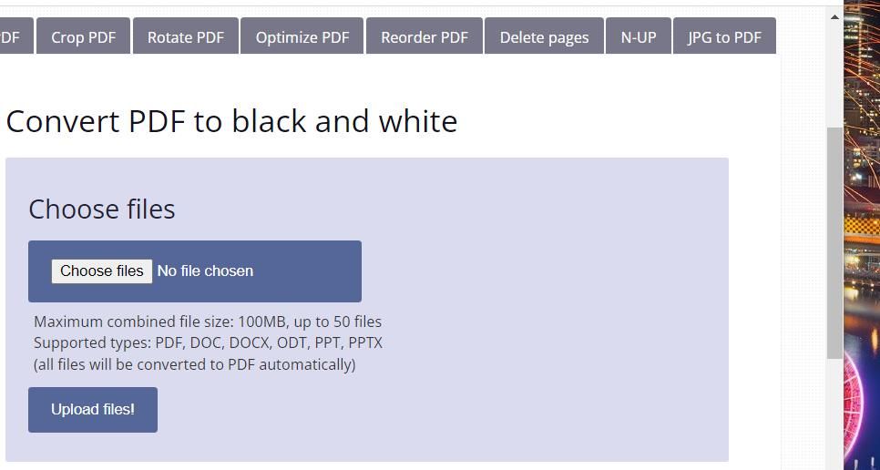 Aplikasi web Konversi PDF ke hitam putih