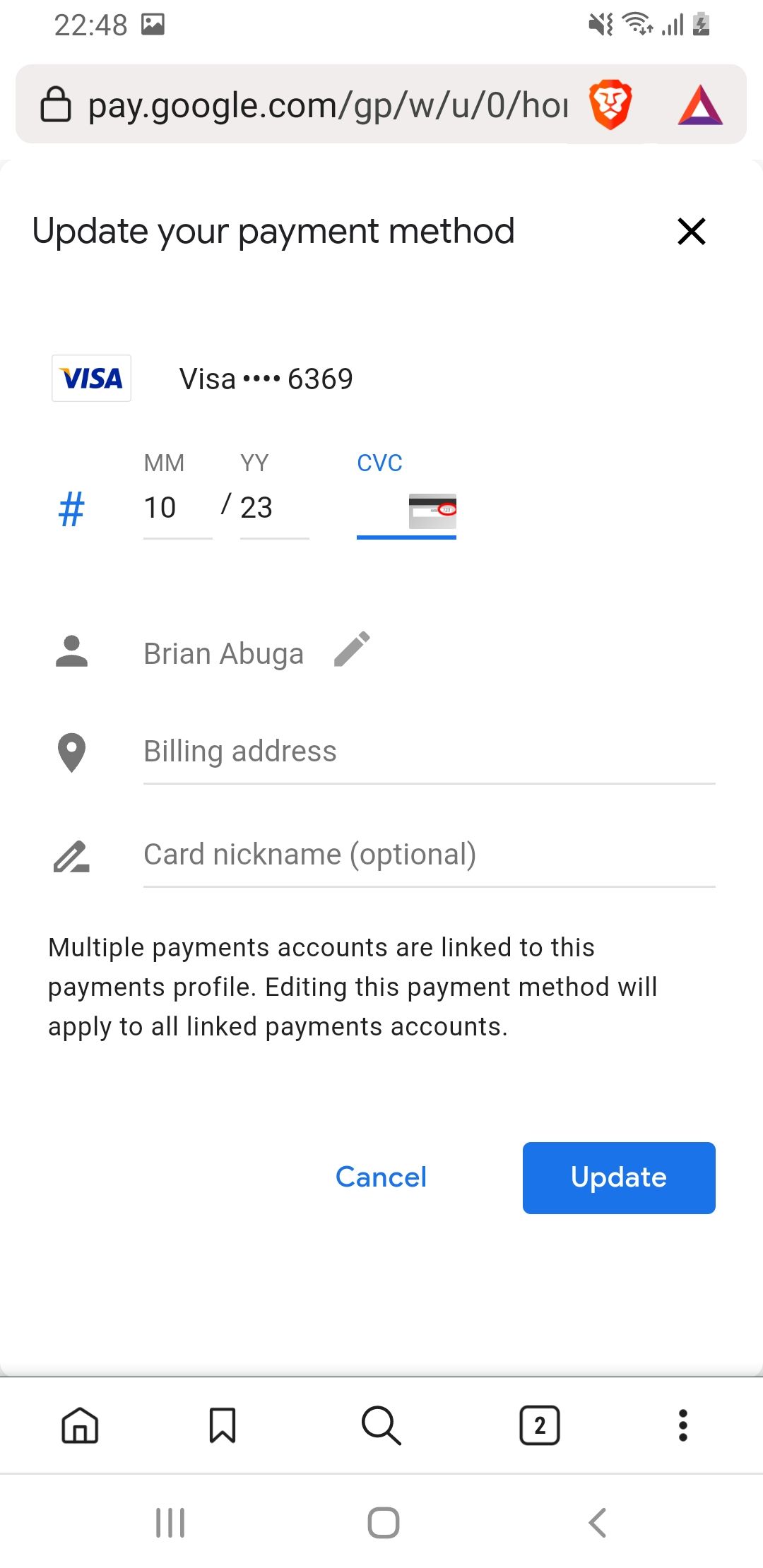 Screenshot kartu di Play Store