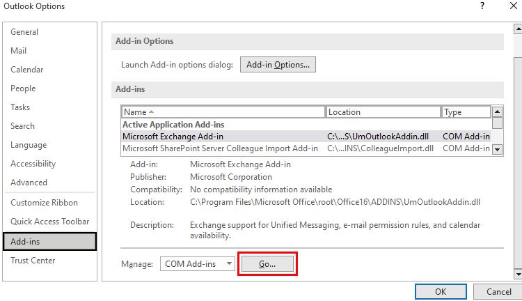 Opsi Penambahan Outlook