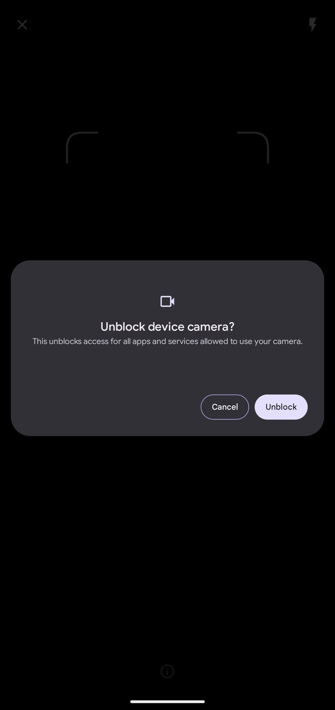 Screenshot Antarmuka Kamera yang Dinonaktifkan