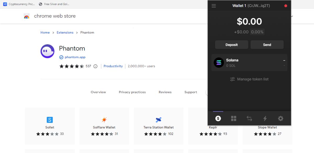 screenshot dompet Phantom menunjukkan saldo
