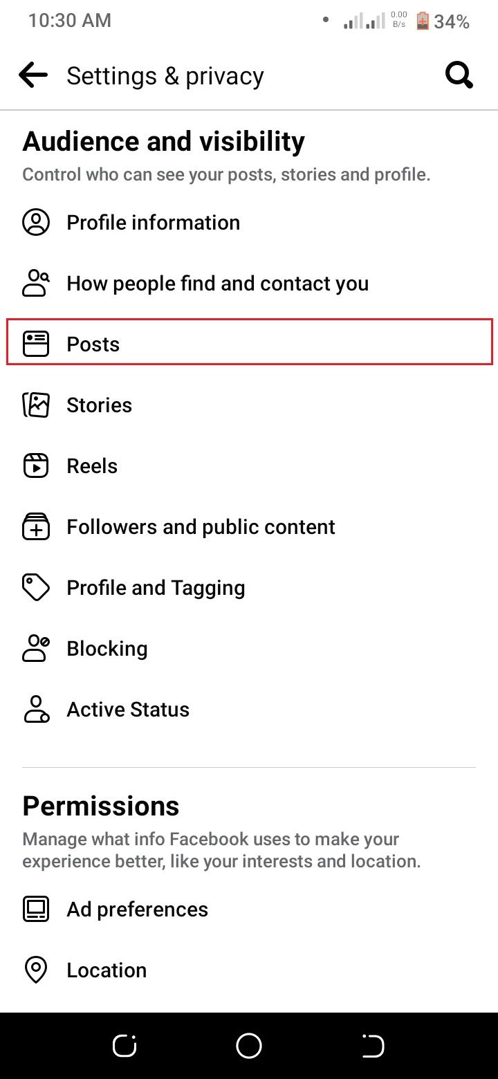 screenshot menampilkan pengaturan Facebook dengan postingan yang disorot