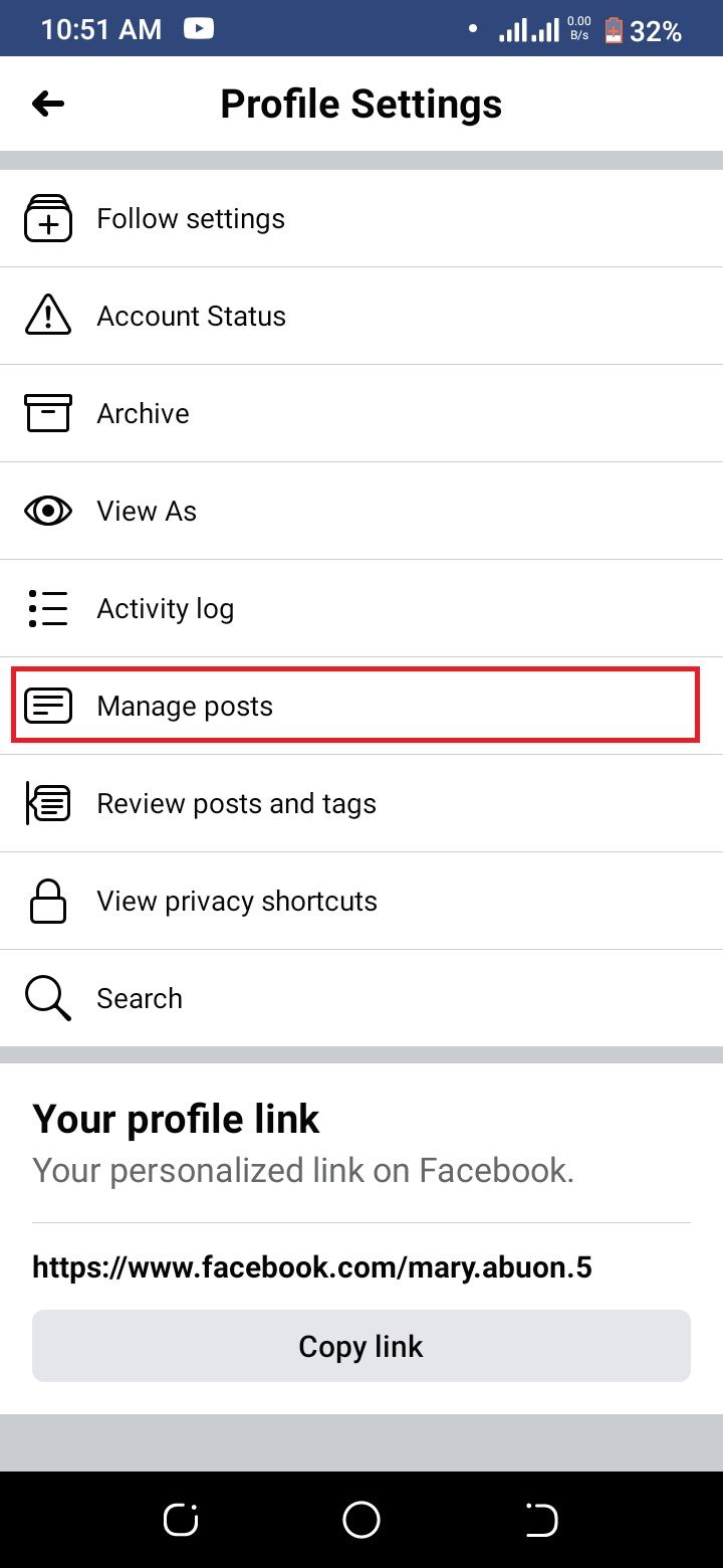 tangkapan layar menampilkan halaman pengaturan profil facebook