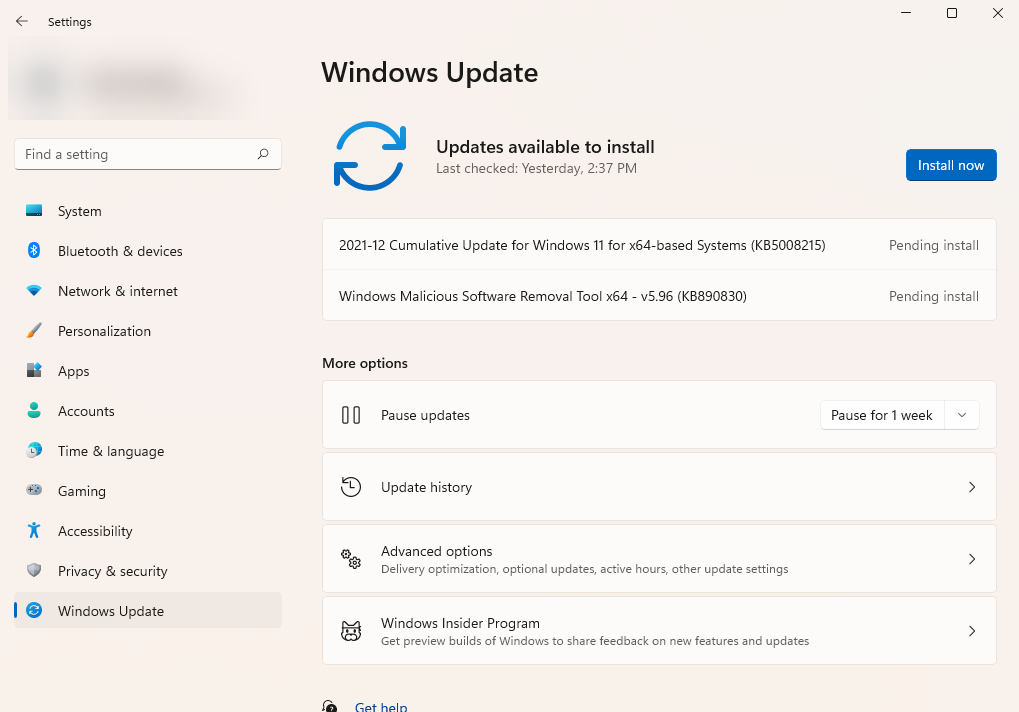mengklik tombol instal sekarang untuk menginstal pembaruan windows
