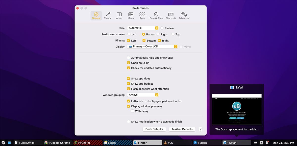 Dapatkan Taskbar Windows Dengan uBar