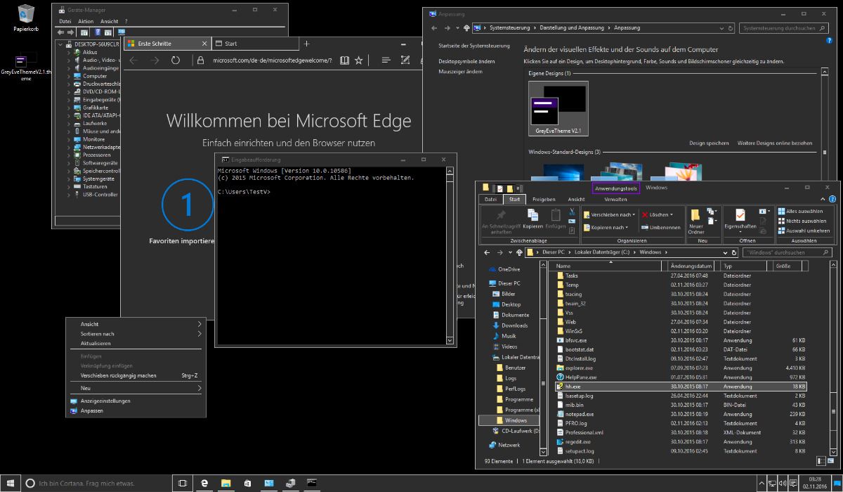 Elemen tema malam abu-abu di desktop