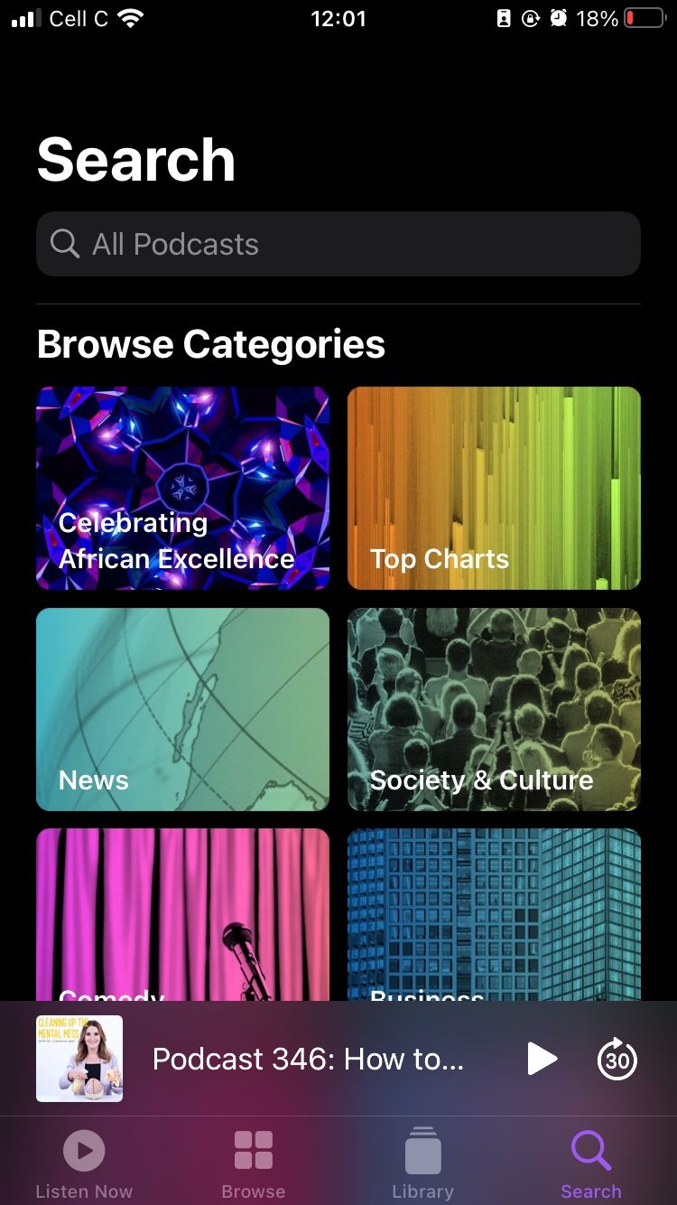 tab pencarian terbuka di podcast apel di iphone