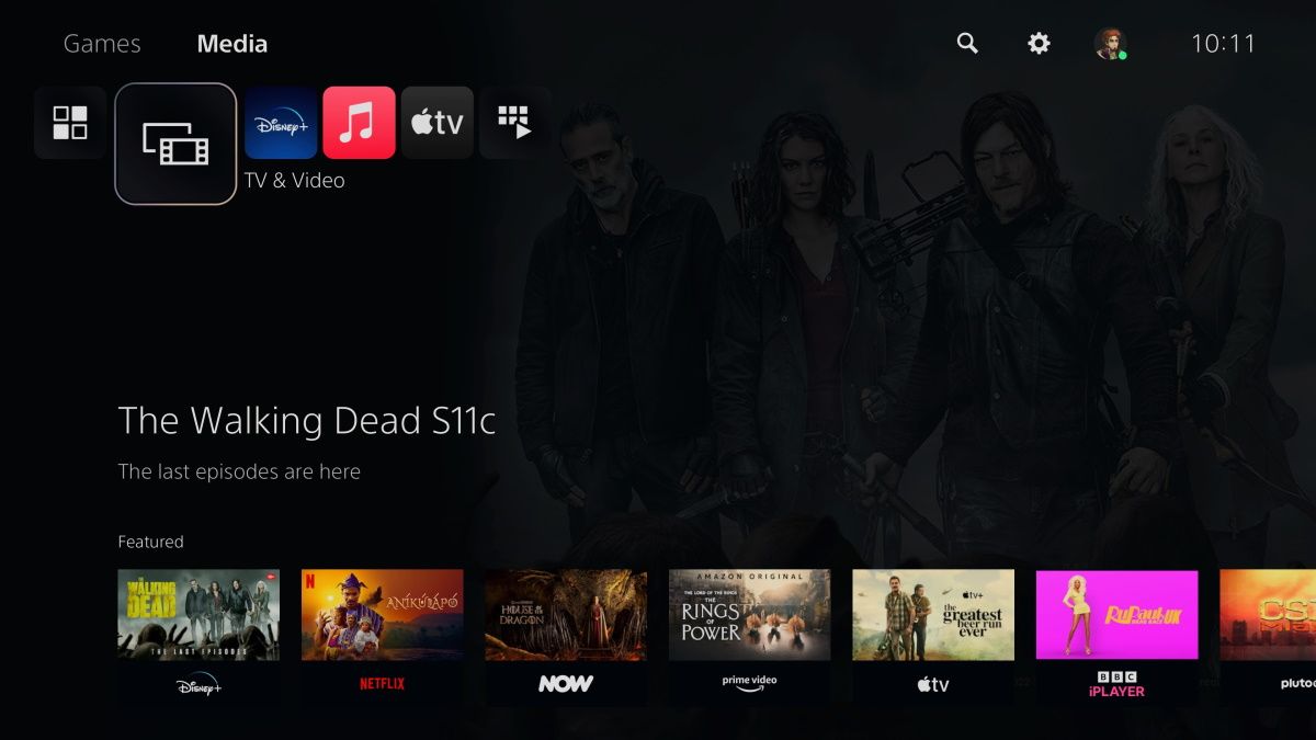 Tangkapan layar yang menunjukkan tab media PS5