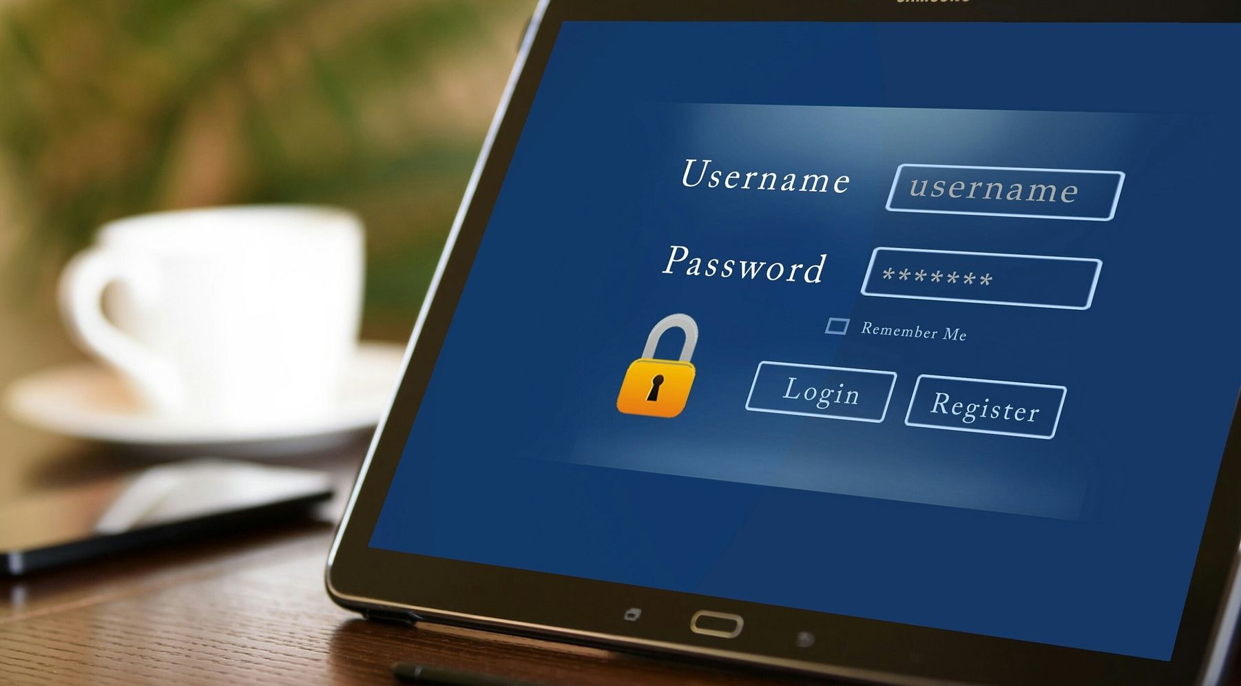 halaman login biru ditampilkan di tablet