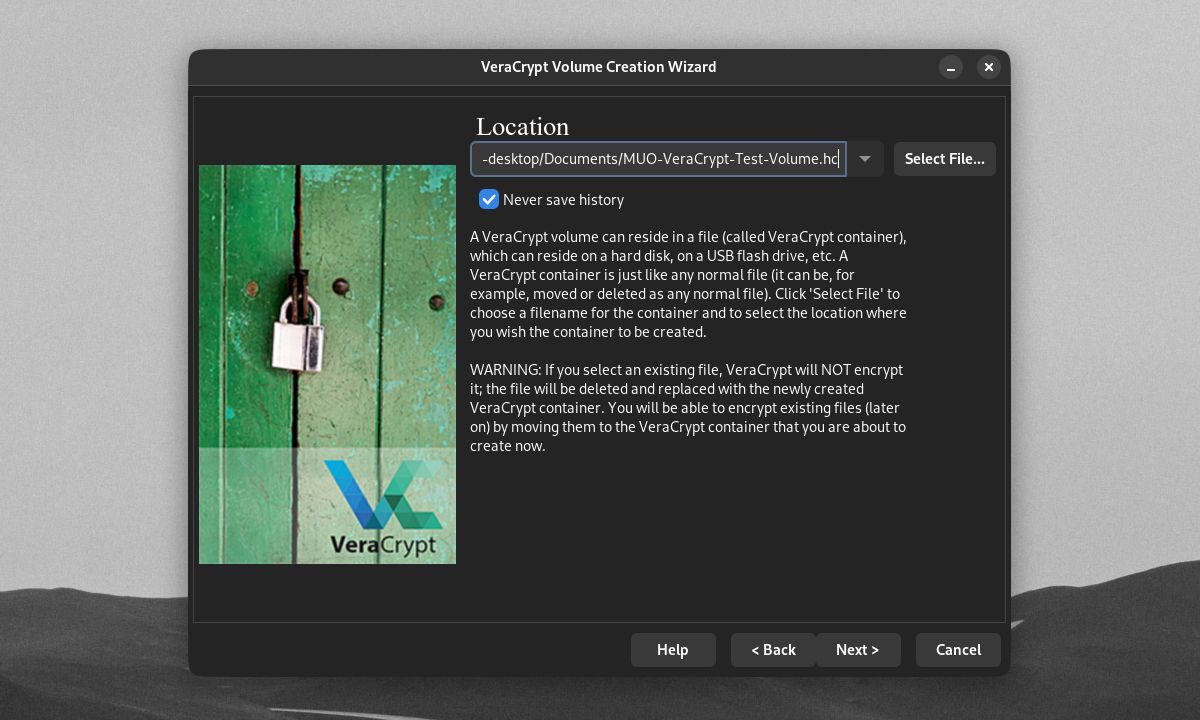 VeraCrypt menguji volume pembuatan