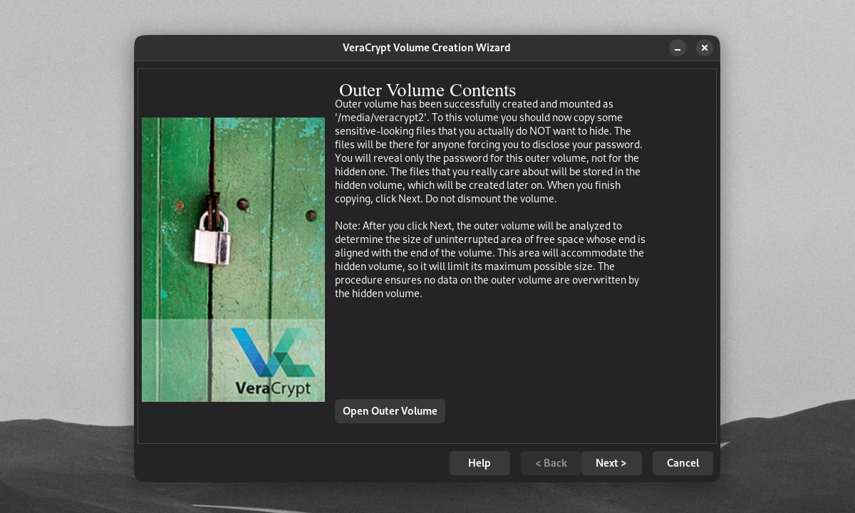 VeraCrypt Volume Creation Wizard Jendela Volume Luar Konten