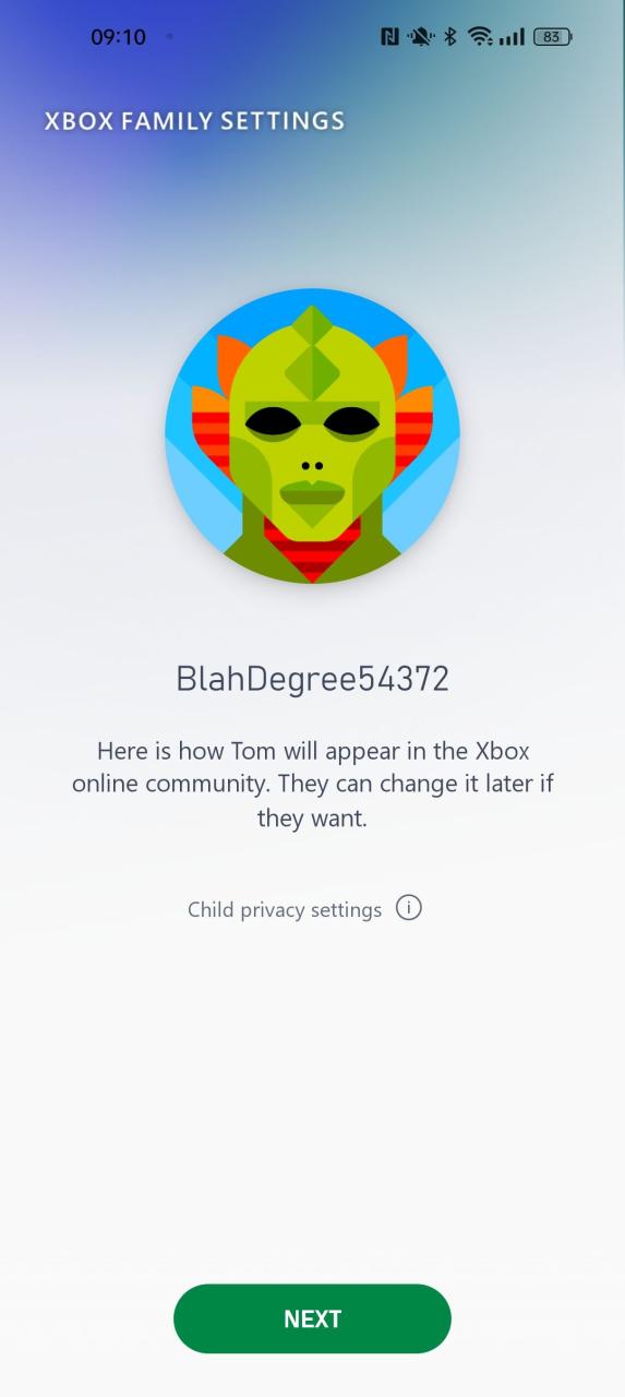 Tangkapan layar aplikasi Xbox Family Settings menyoroti penambahan profil anggota keluarga baru