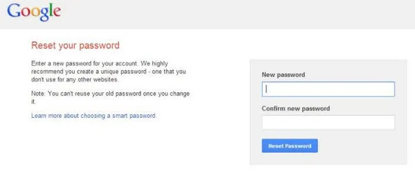 Reset Google Account Password