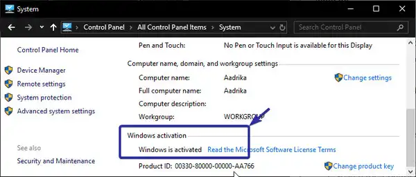 Windows 10 Activation Statuss