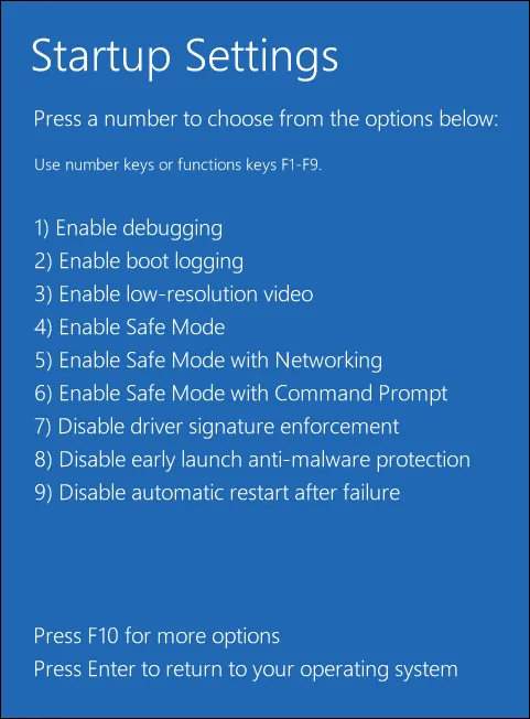 Start Windows 10 in Safe Mode