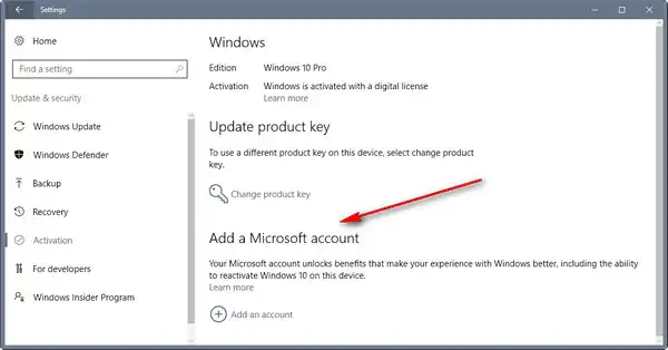 Add Microsoft Account on Windows 10
