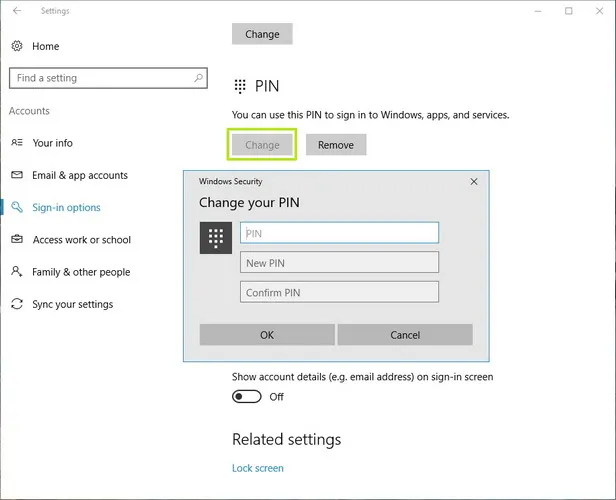 Change Windows 10 PIN Password