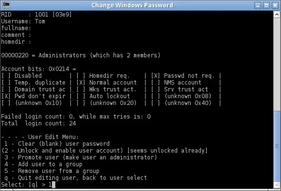 Change Windows Password Parted Magic
