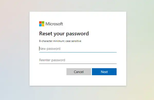 Set New Password for MS Account
