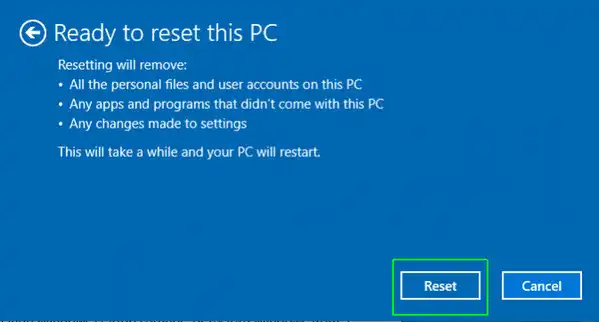 reset windows 10 pc