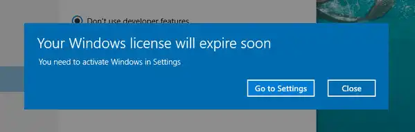 Windows License Expire Soon Error