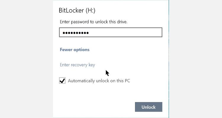 BitLocker 암호 프롬프트 팝업