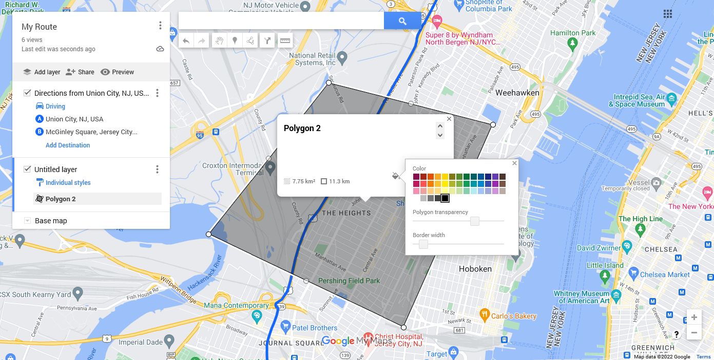 google 지도 맞춤 경로 편집 모양 색상
