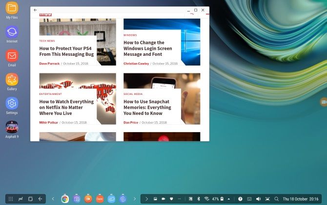 DeX가 설치된 Samsung Galaxy 장치의 데스크탑 모드