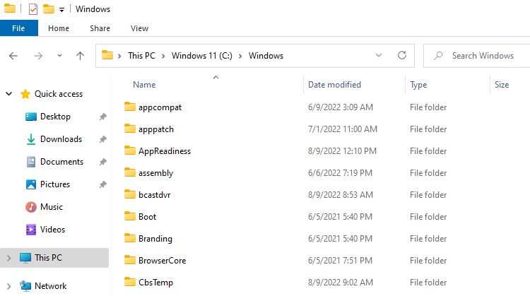 탐색기의 Windows 디렉터리