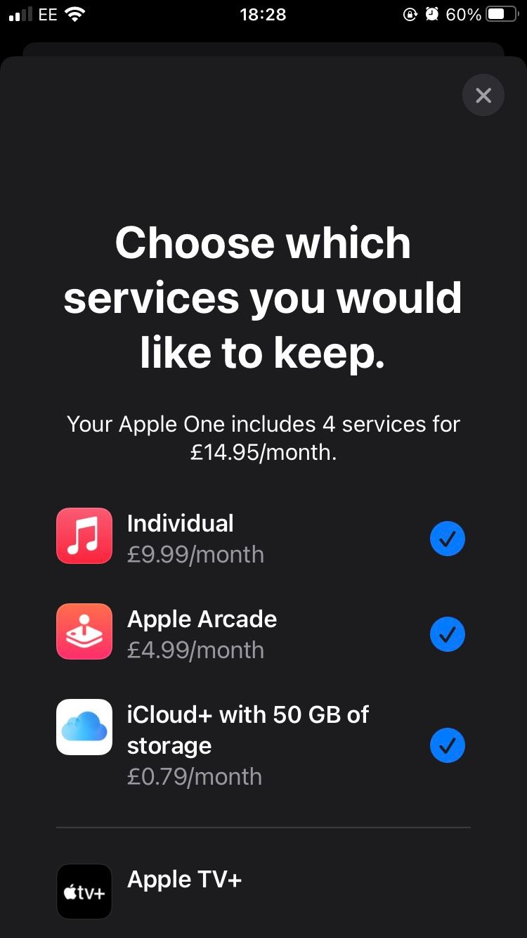 iOS Apple Music 앱에서 유지할 서비스 선택 페이지
