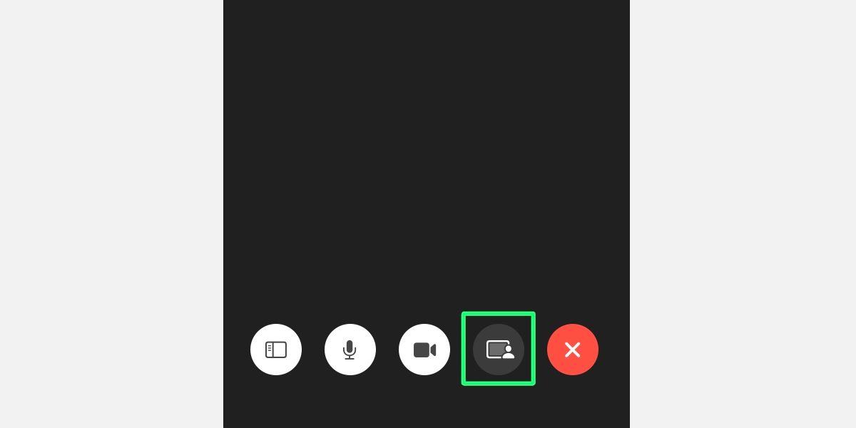  녹색 상자로 강조 표시된 SharePlay 아이콘이 있는 Mac FaceTime 컨트롤