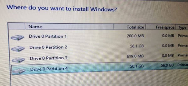 Windows 11 설치를 위한 파티션 선택