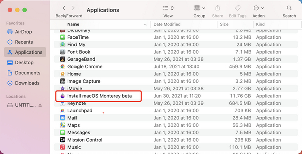 macOS Monterey 베타 앱 설치