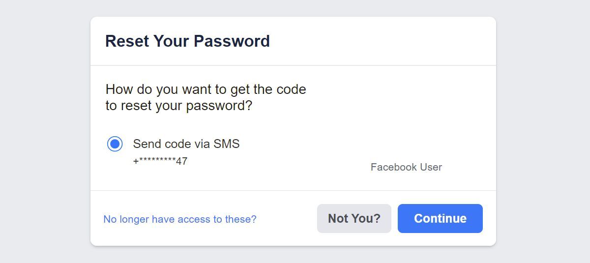 Facebook 重設密碼菜單