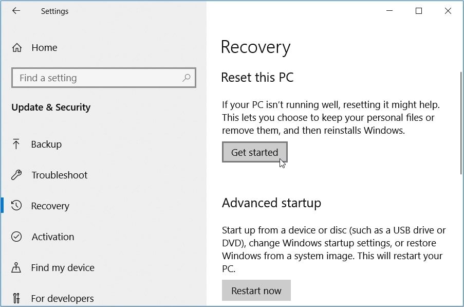 重置 Windows 計算機