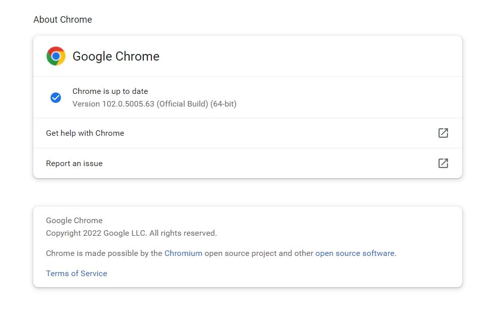 Google Chrome 關於頁面