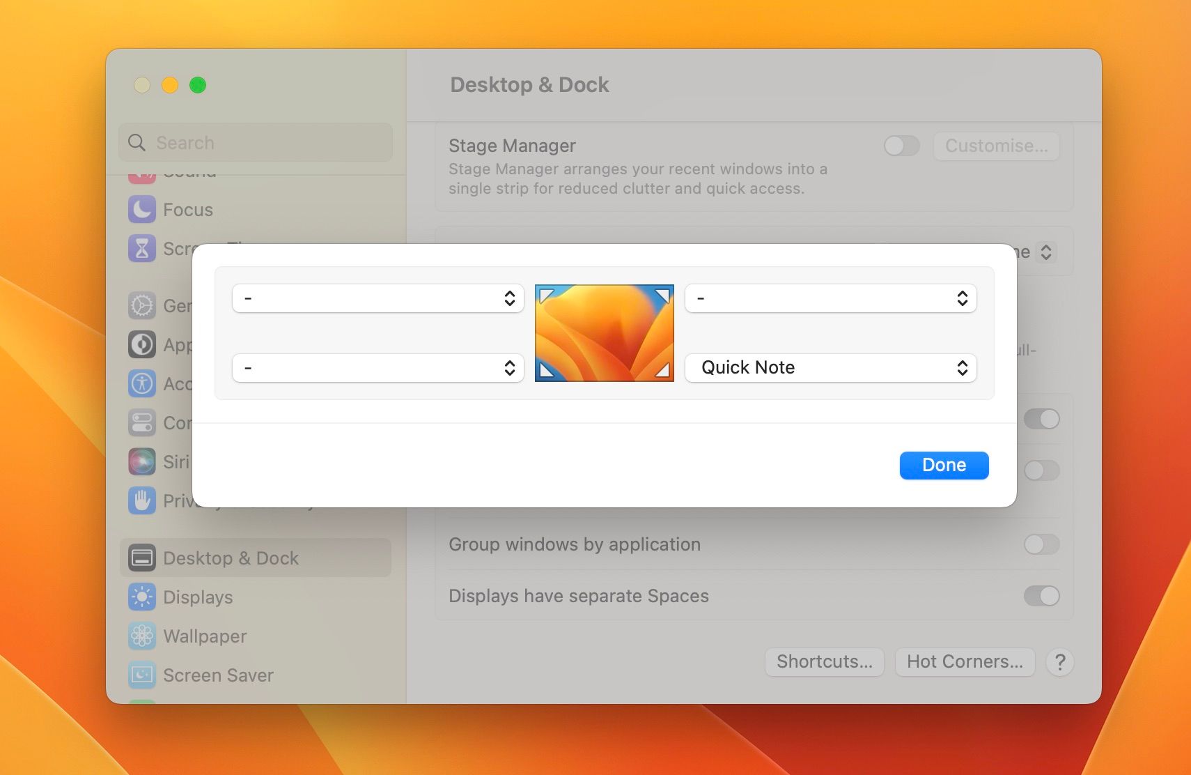 系統設置中 Desktop & Dock 的熱角-1