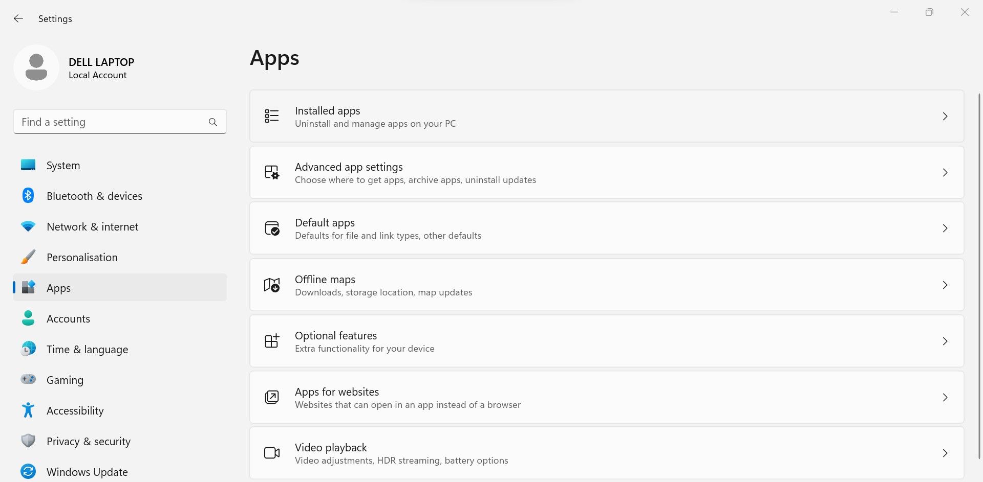 Windows 설정 앱의 앱 탭에서 설치된 앱으로 이동