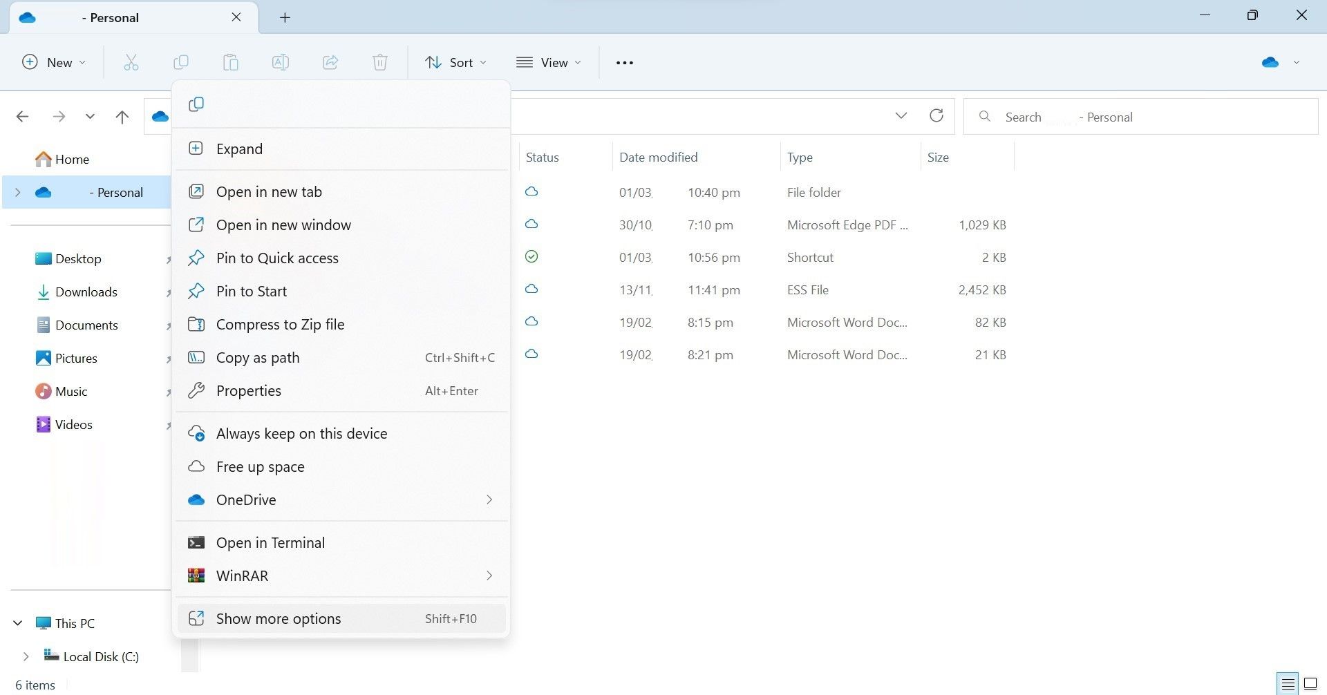 상황에 맞는 메뉴를 확장하려면 더 많은 옵션 표시를 클릭하세요